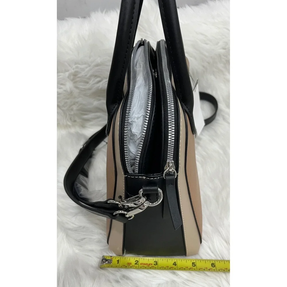 Nine West Women's Satchel Handbag Beige Black Top Handle Crossbody NWT
